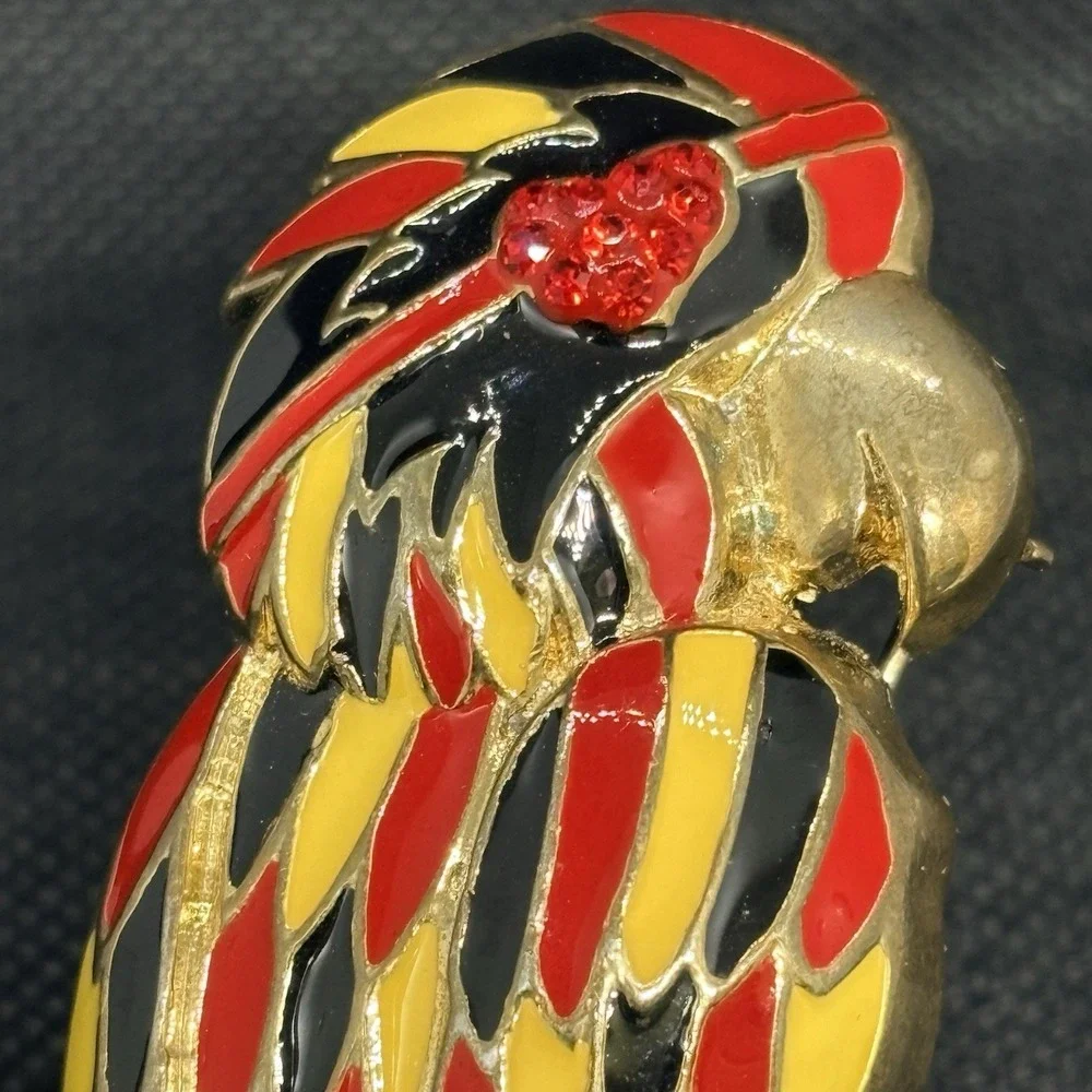 VTG TSL‎ Parrot Bird Rhinestones Brooch Pendant Multi Enamel Costume Jewelry